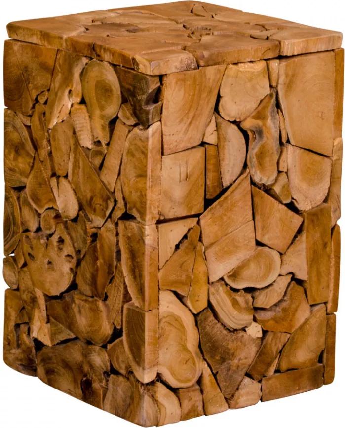 Taburet patrat maro din lemn de tec 29x29 cm Mosaic House Nordic