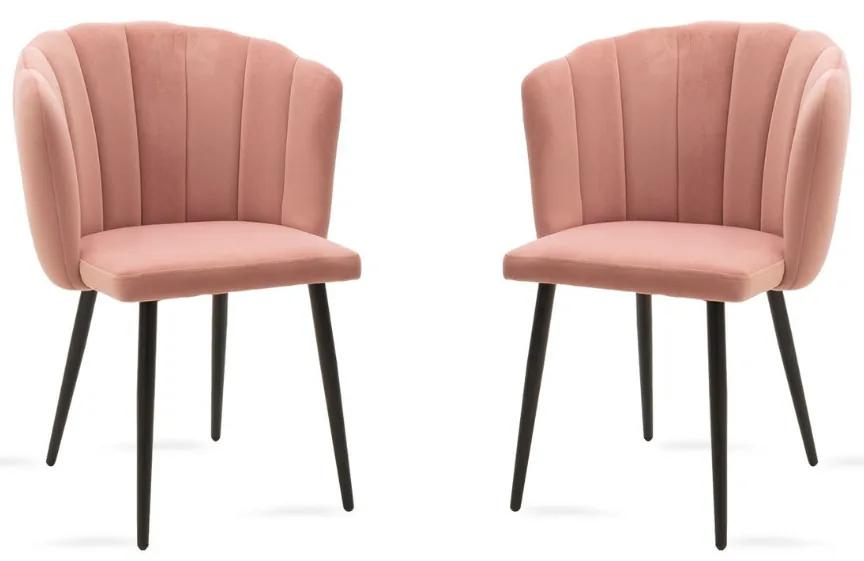 Set 2 scaune dining Esme Pakoworld din metal și catifea roz-negru
