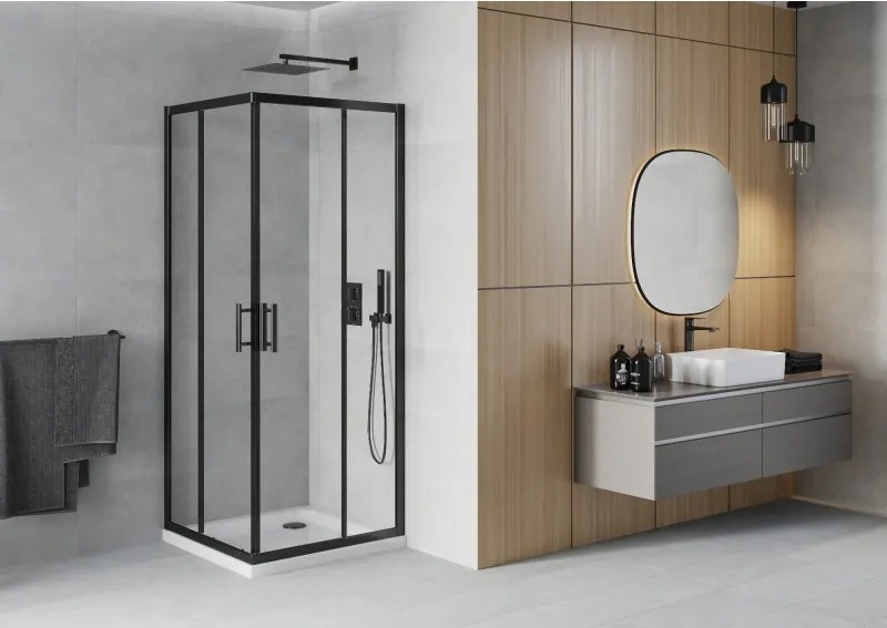 Mexen Rio cabină de duș pătrată 90 x 90 cm, transparentă, neagră + cadă Flat, albă - 860-090-090-70-00-4010B