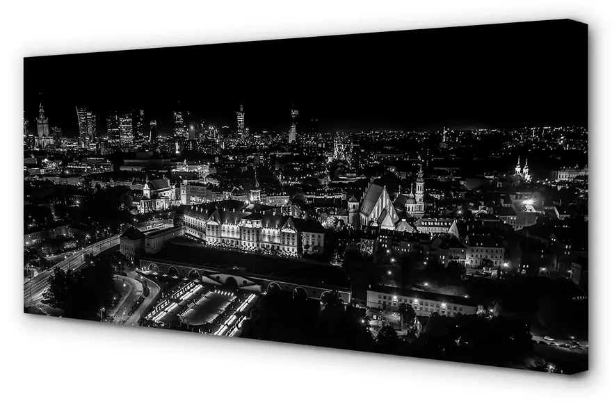 Tablouri canvas panorama de noapte de zgârie-nori Varșovia