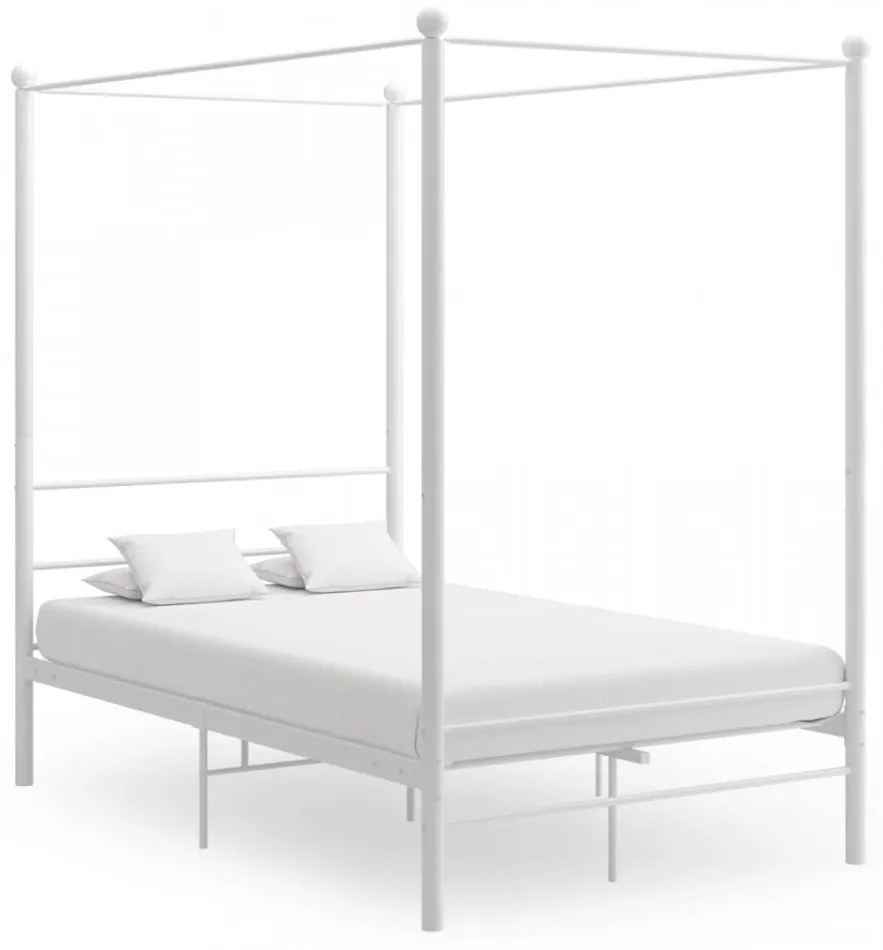 Cadru de pat cu baldachin, alb, 140x200 cm, metal