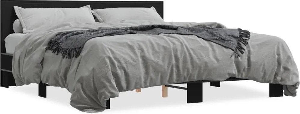vidaXL Cadru de pat negru 180x200 cm din lemn prelucrat și metal