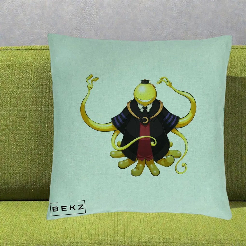 Perna Personalizata Assassination Classroom Koro-sensei, 40x40 cm, Verde Menta, Husa Detasabila, Perna Inclusa, BEKZ®