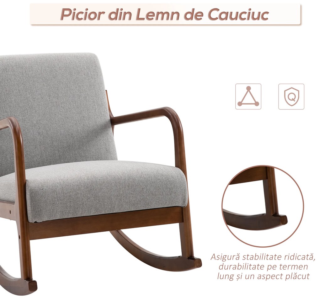 Fotoliu Tapitat HOMCOM din Lemn si In Gri, pentru sufragerie, 64x86x80cm | Aosom Romania