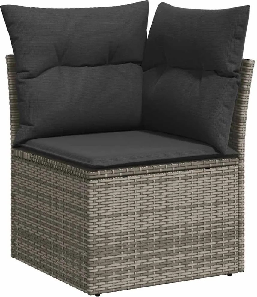 vidaXL Canapea de colț cu pernă de grădină, gri, poliratan