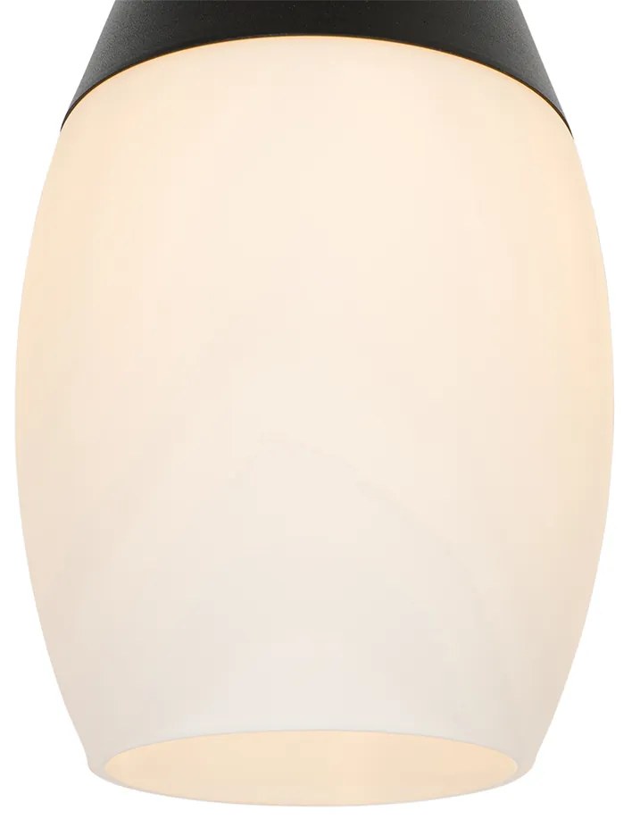 Lampă modernă cu pandantiv neagră cu sticlă opalescentă - Drop