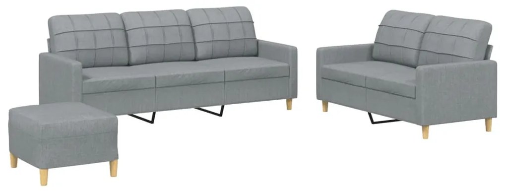 3201314 vidaXL Set de canapele cu perne, 3 piese, gri deschis, textil
