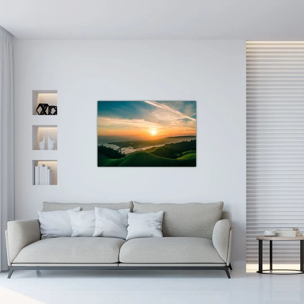 Tablou cu soarele răsărind deasupra mării (90x60 cm)