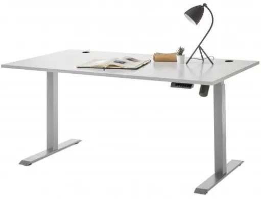 Masa de birou din pal si metal, cu reglaj electric pe inaltime Prato Gri deschis, L160xl77xH72-120 cm