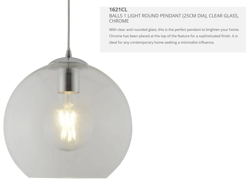 Pendul design modern 25cm Balls crom/ clar 1621CL SRT
