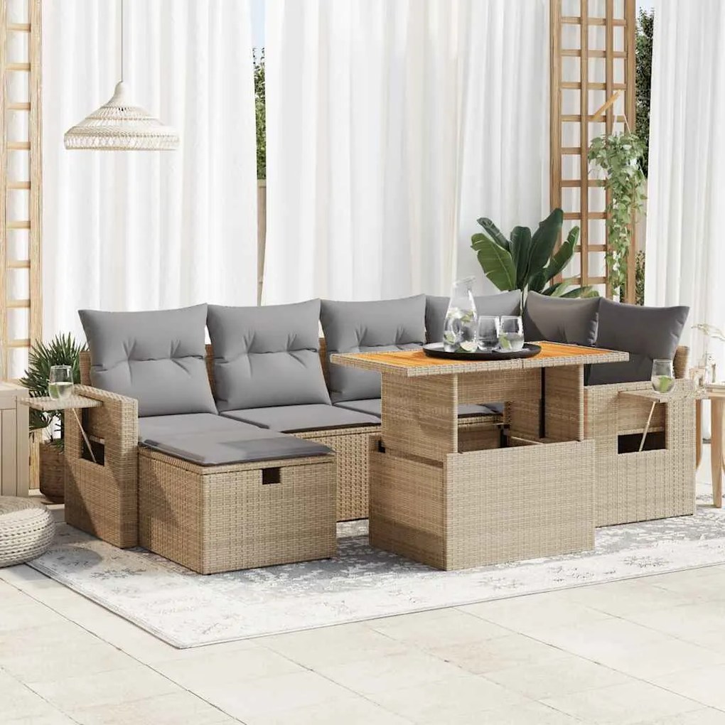 vidaXL Set canapele grădină cu perne 8 piese bej poliratan/lemn acacia