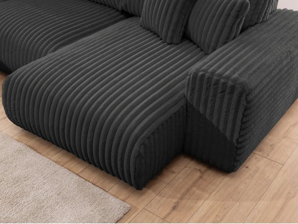 Colțar gri închis cu tapițerie din catifea reiată (cu colț pe partea stângă/în formă de "U") Justin – Ropez