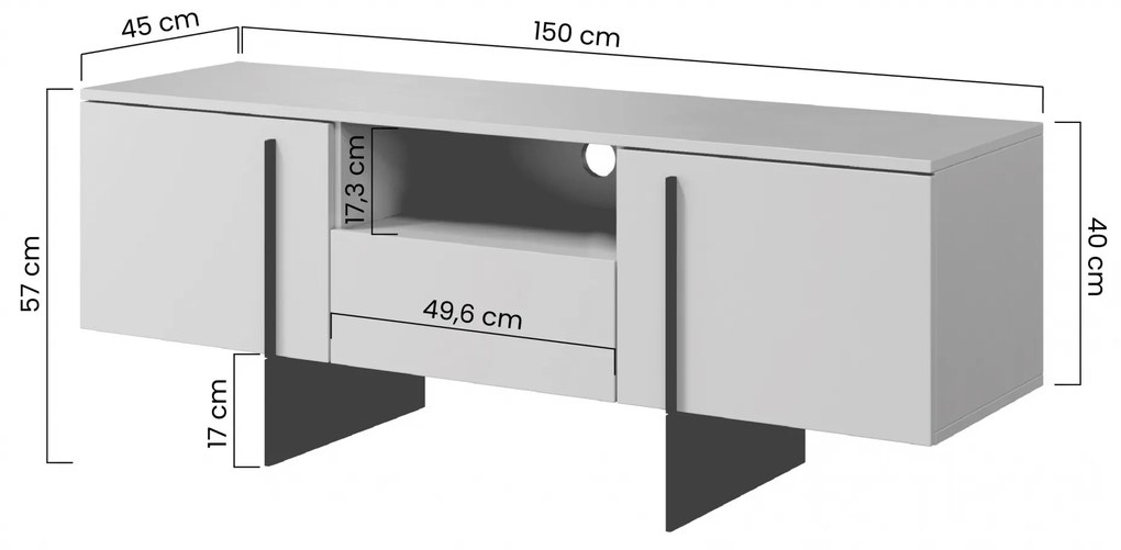 Comodă TV Larena 150 cm cu nișă - stejar biscuit / picioare negre