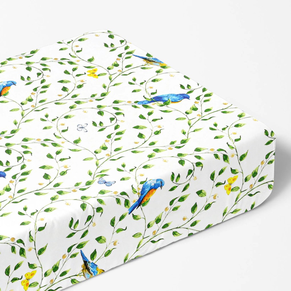 Goldea cearceaf de pat bumbac 100% cu elastic - păsări colorate în grădină 180 x 200 cm
