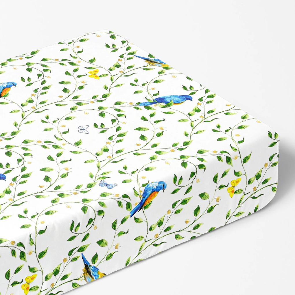 Goldea cearceaf de pat bumbac 100% cu elastic - păsări colorate în grădină 200 x 200 cm