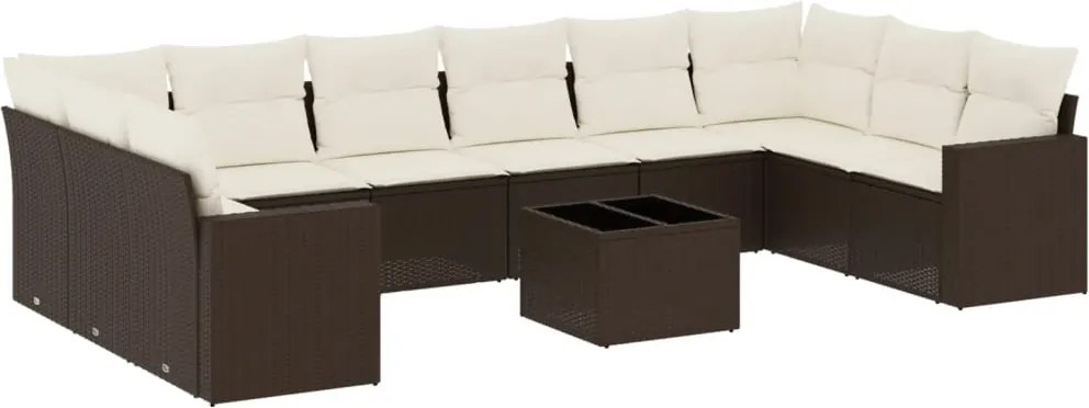 vidaXL Set canapele de grădină cu perne, 11 piese, maro, poliratan