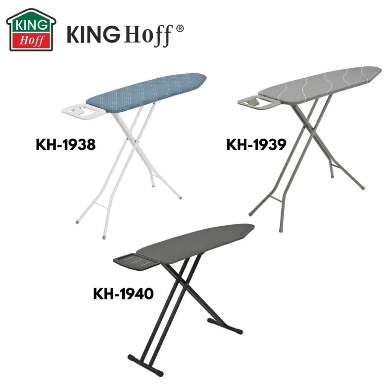 Masă de călcat Kinghoff KH 1940, 122x38 cm, 7 poziții de reglare, Suport generator de abur, Gri închis