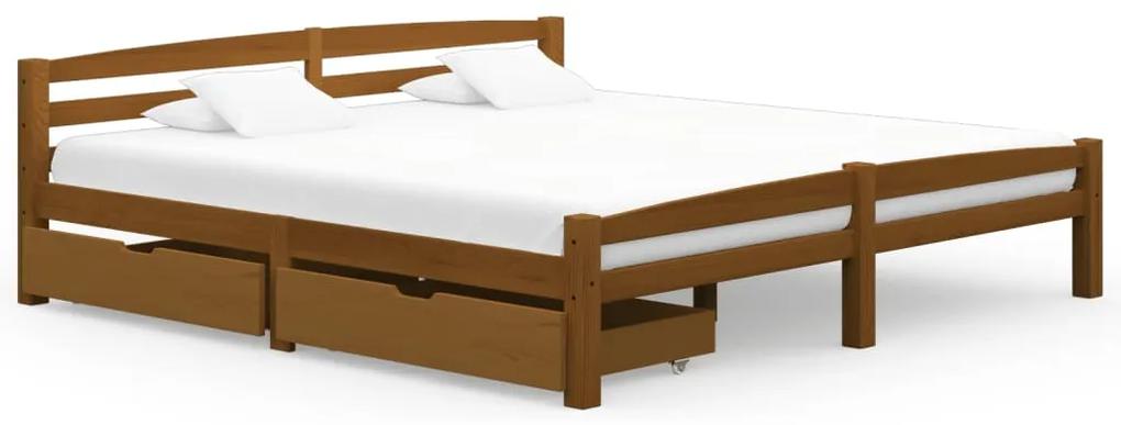 3060579 vidaXL Cadru de pat cu 2 sertare, maro miere 200x200 cm lemn masiv pin