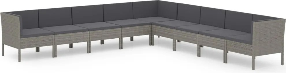 vidaXL Set mobilier de grădină cu perne, 9 piese, gri, poliratan