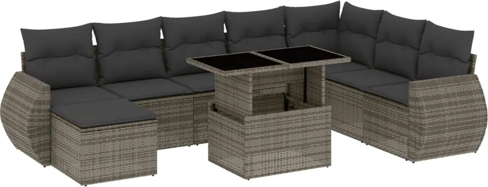 vidaXL Set canapele de grădină, 9 piese, cu perne, gri, poliratan
