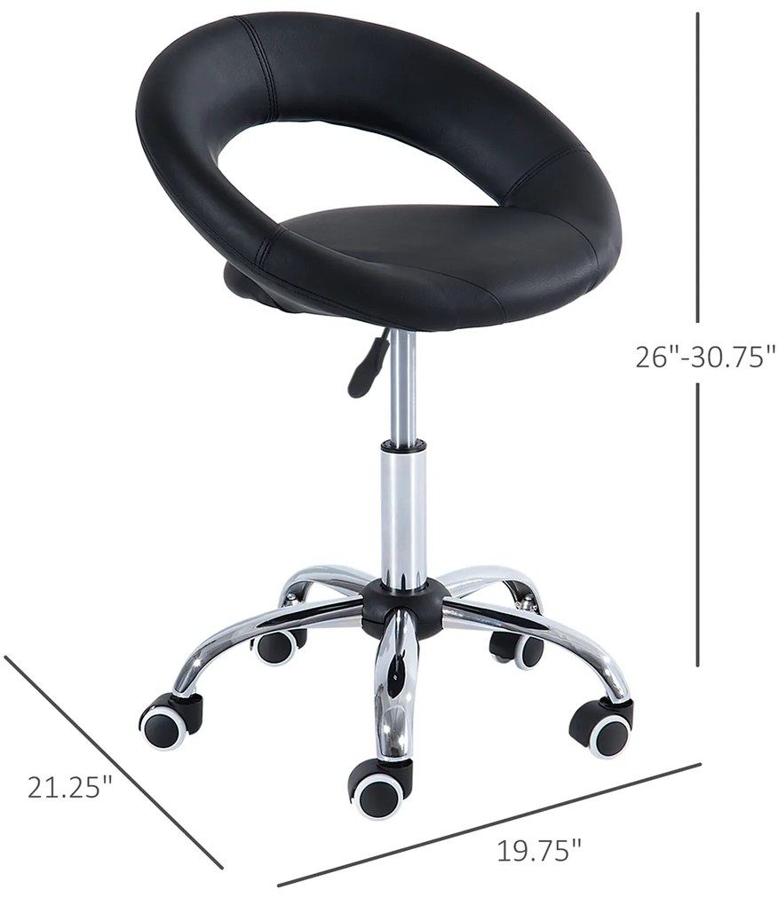 HOMCOM Scaun rotativ pentru living, ecopiele, inaltime reglabila, negru, 50x54x66-78cm | AOSOM RO