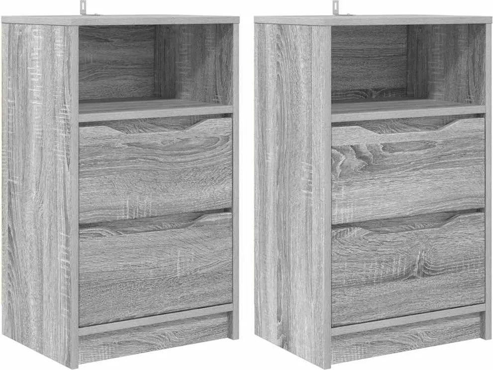 vidaXL Mese de noptieră cu sertar 2 pcs Gri Sonoma 40 x 30 x 467 cm