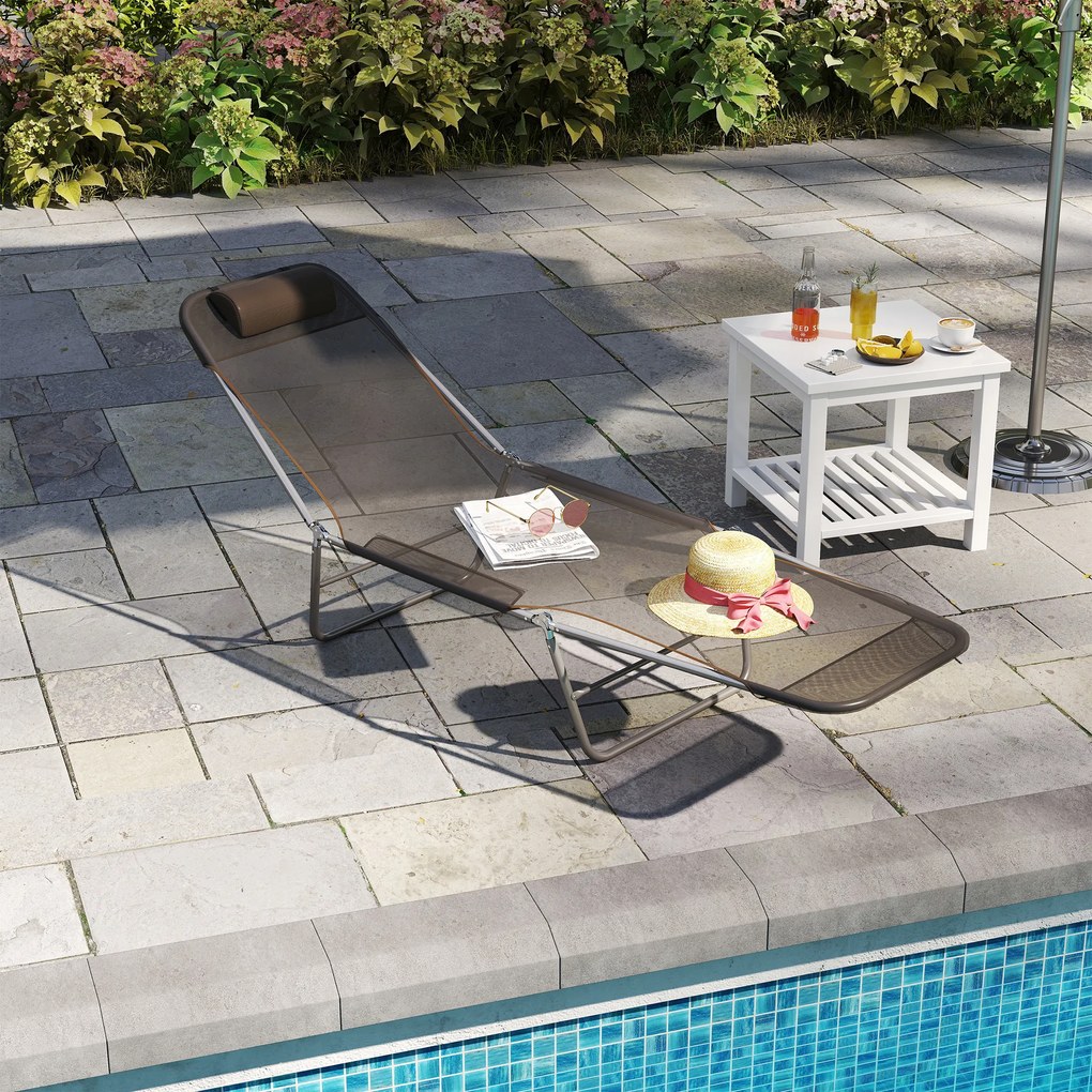 Outsunny Sezlong de Grădină Reglabil, Confortabil, din Textilena, Culoare Cafea, 182x56x28cm | Aosom Romania