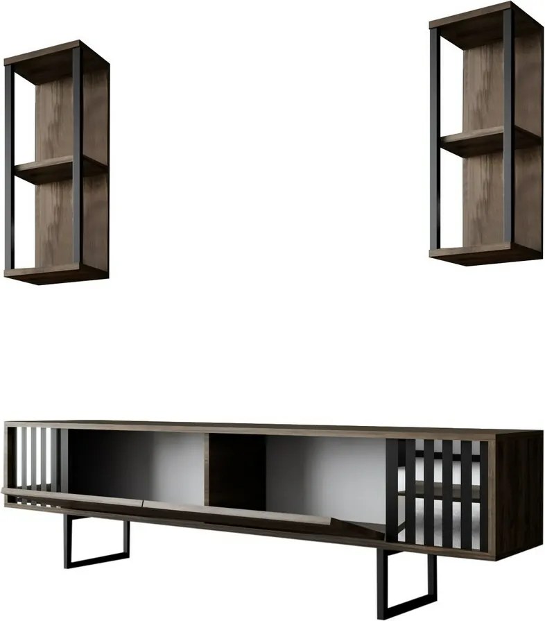 Măsuță TV cu rafturi Chrome Walnut and Black