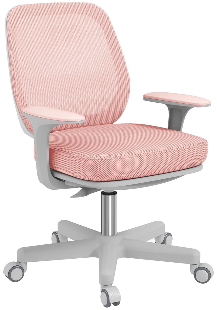 Vinsetto Scaun Birou Roz Respirabil cu Inaltime Reglabila Scaun Rabatabil cu 5 Roti cu Inclinare 55x48x82.5-94.5 cm | Aosom Romania