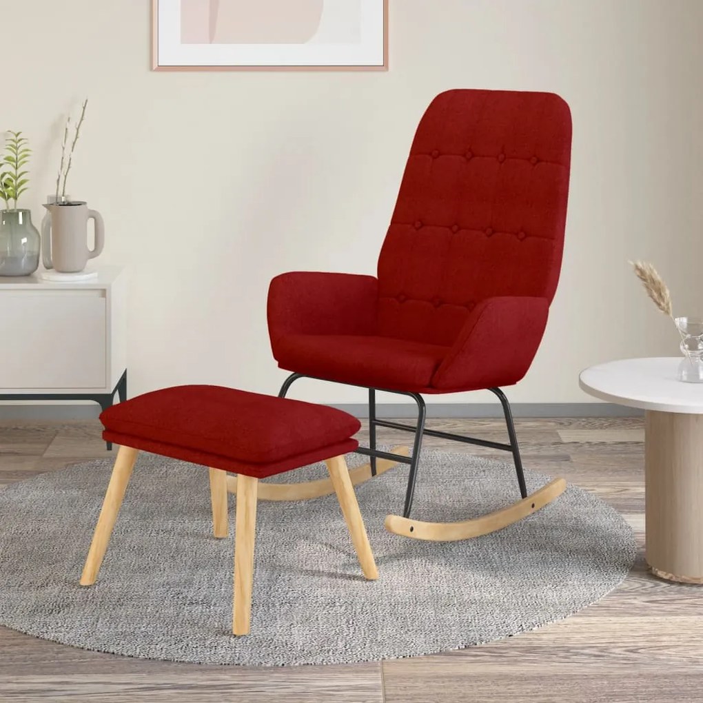 3097712 vidaXL Scaun balansoar cu taburet, roșu vin, material textil