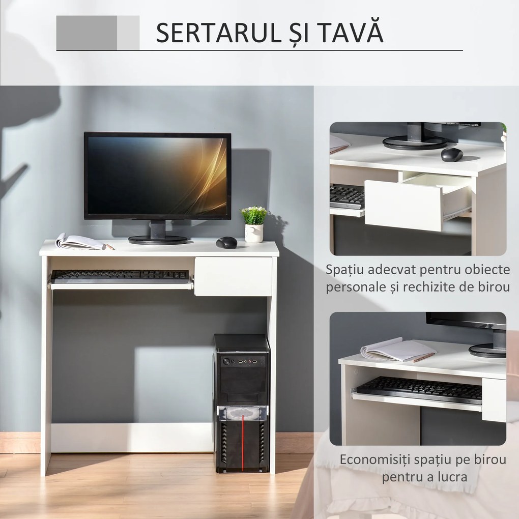 Homcom Birou PC Alb & Stejar 80×45×75 cm – Ideal Dormitor sau Acasa | Aosom Romania