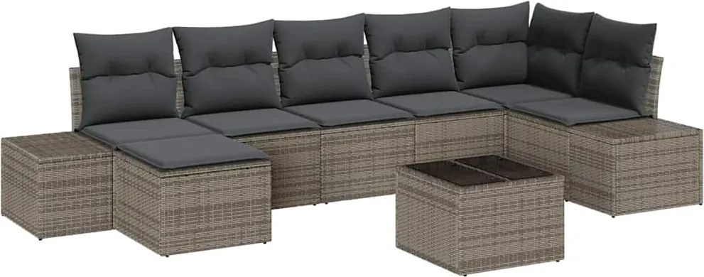 vidaXL Set de canapele pentru grădină cu pernă 8 pcs Gri poliratan