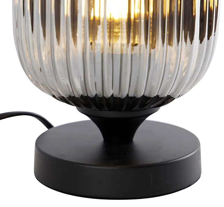 Lampă de masă Art Deco neagră cu sticlă fumurie - Banci