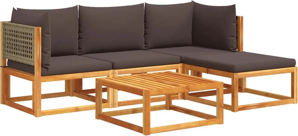 vidaXL Set canapele de grădină cu 5 piese și perne din lemn de salcâm și ratan