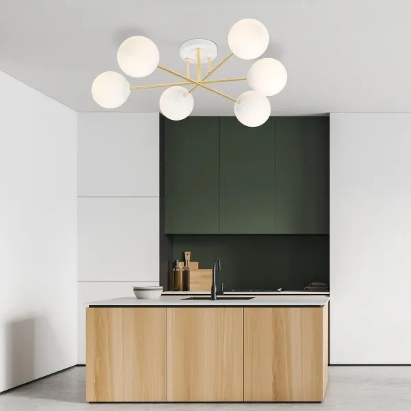 Lustră pe tijă MAGNUM 6xE14/10W/230V alb/auriu