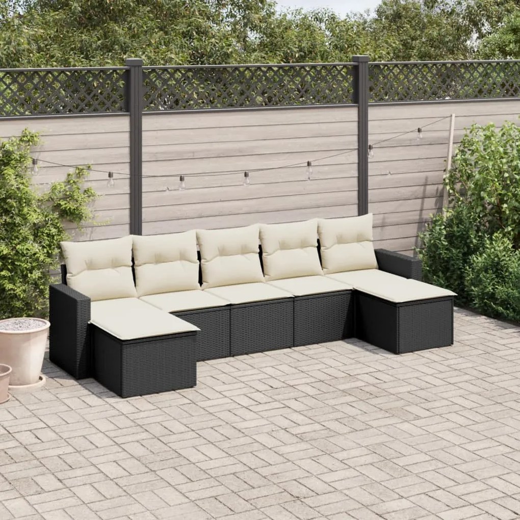 vidaXL Set canapele de grădină cu perne, 7 piese, negru, poliratan