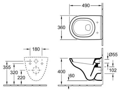Set vas WC compact suspendat, Villeroy&amp;Boch O.novo, DirectFlush, cu capac inchidere lenta, 36x49cm, Alb Alpin, 5688H101