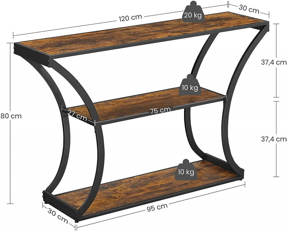 MACI5 - Masa, masuta, consola 120x30x80 cm - Maro, stil industrial