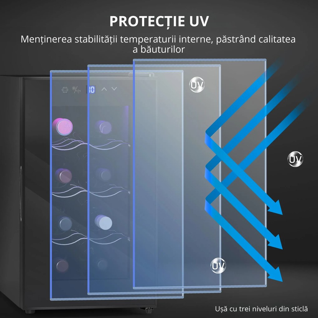 HOMCOM Frigider pentru 8 Sticle de Vinuri cu Temperatura Reglabilă 8-18°C și Rafturi Reglabile, 26,5x51,5x47,5 cm, Negru | Aosom Romania