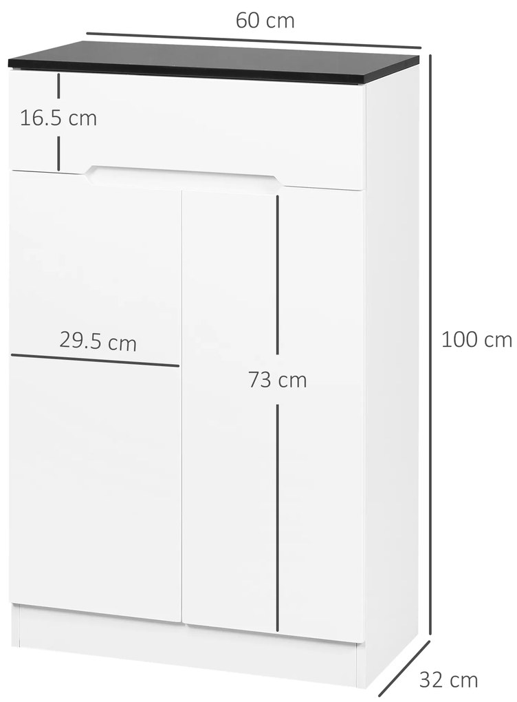 HOMCOM Dulap pentru Pantofi pentru 12 Perechi pentru Hol cu 3 Rafturi Reglabile și Sertar, Design Anti-Răsturnare, 60x32x100 cm, Alb | Aosom Romania