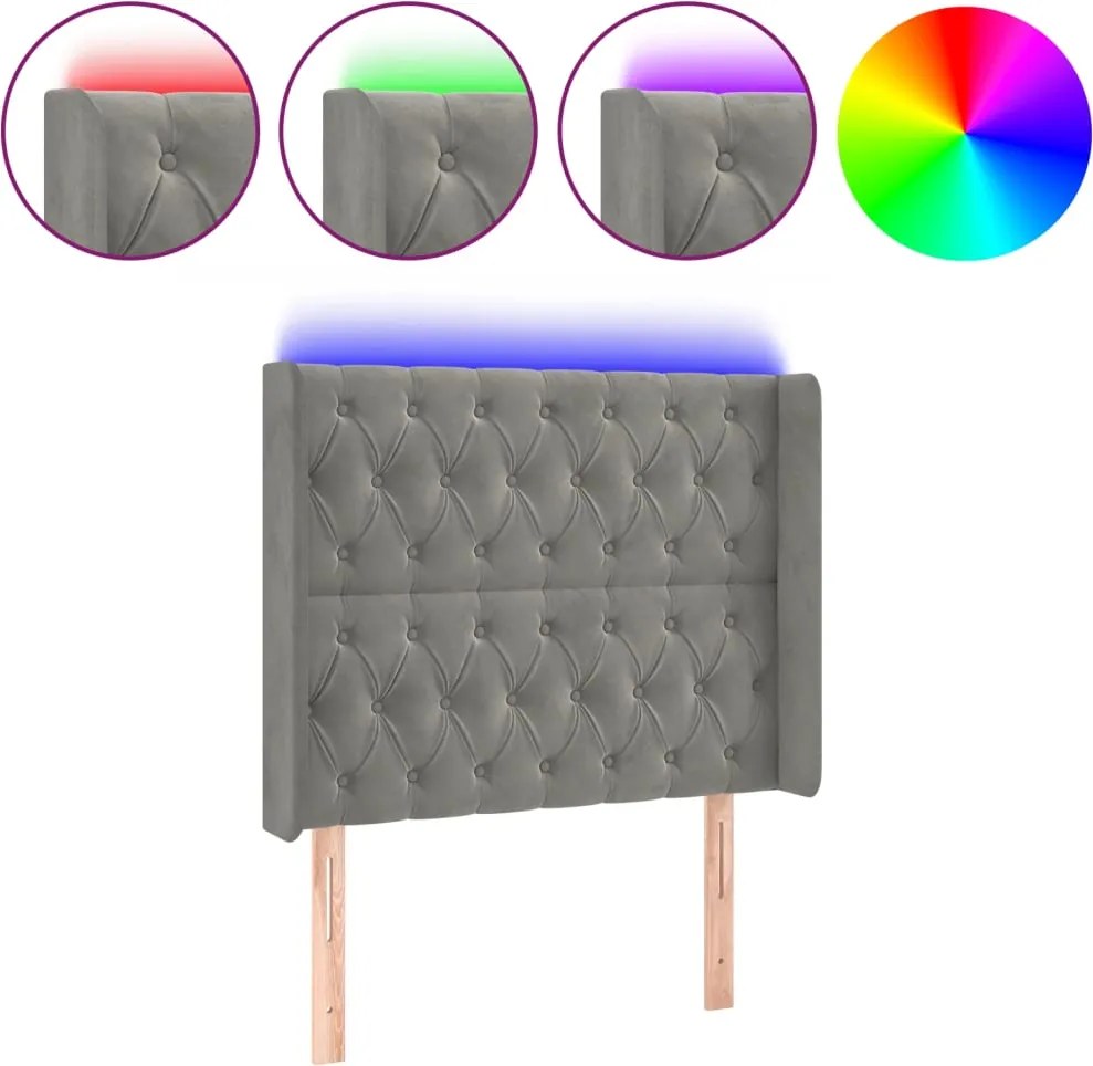 vidaXL Tăblie de pat cu LED, gri deschis, 103x16x118/128 cm, catifea