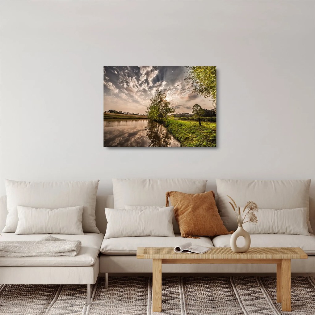 Tablou pe sticlă naturii cu raze de soae (70x50 cm)