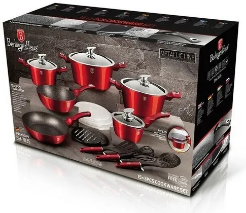 Set de oale de gătit Berlinger Haus 18 piese Burgundy Metallic Line