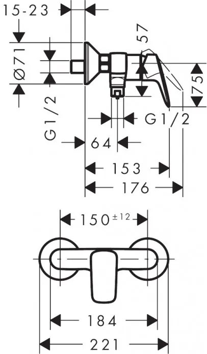 Baterie dus, Hansgrohe Logis, crom, 71600000
