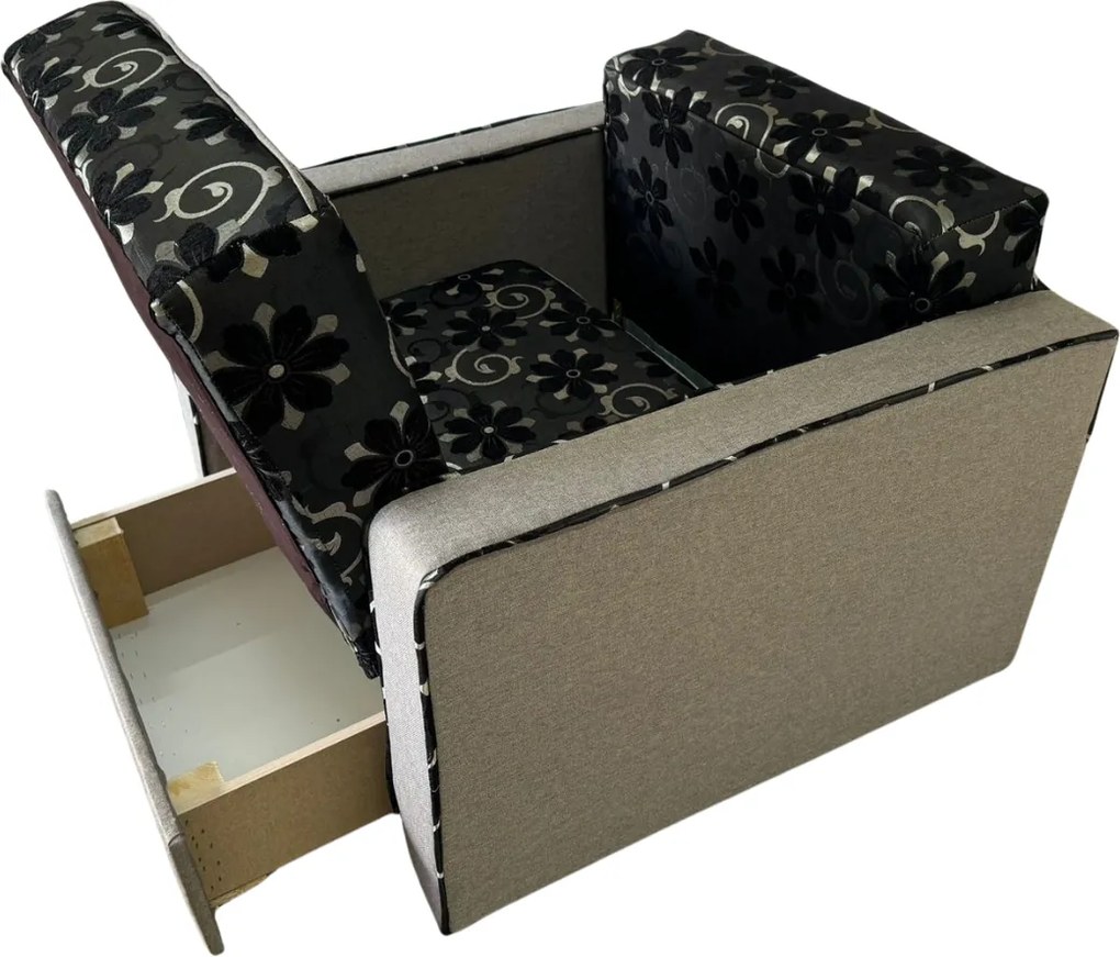 Fotoliu SAMY NEXT extensibil, cu lada de depozitare, stofa gri cu negru , 103x100x92 Stofa, Negru + Gri