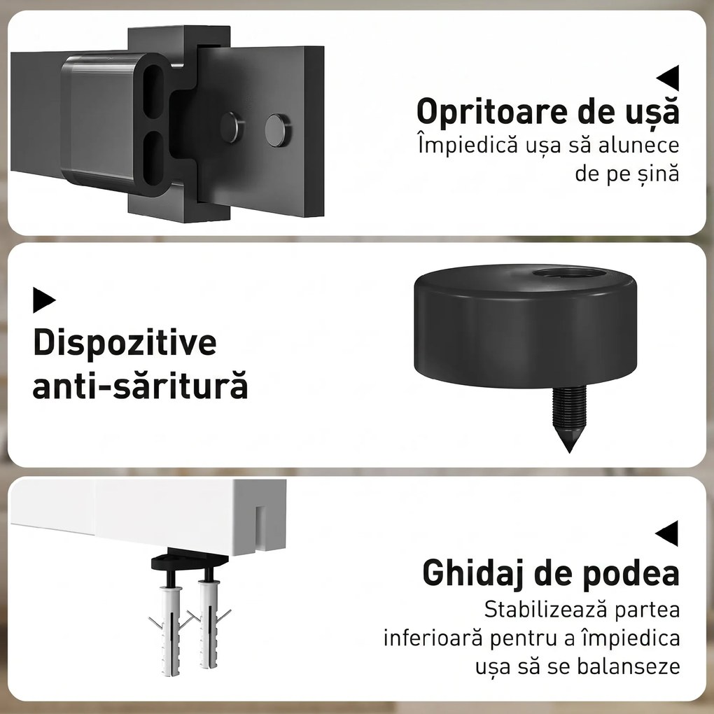 HOMCOM Ușă Culisantă de Interior din Lemn de Pin cu Șină Silențioasă, Ghidaj, Kit Accesorii, Alb | Aosom Romania