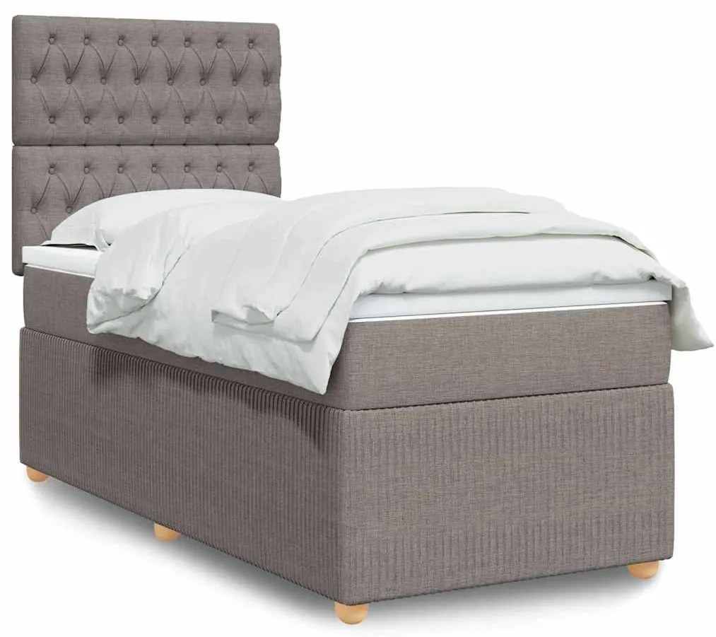 vidaXL Pat box spring cu saltea, gri taupe, 90x200 cm, textil