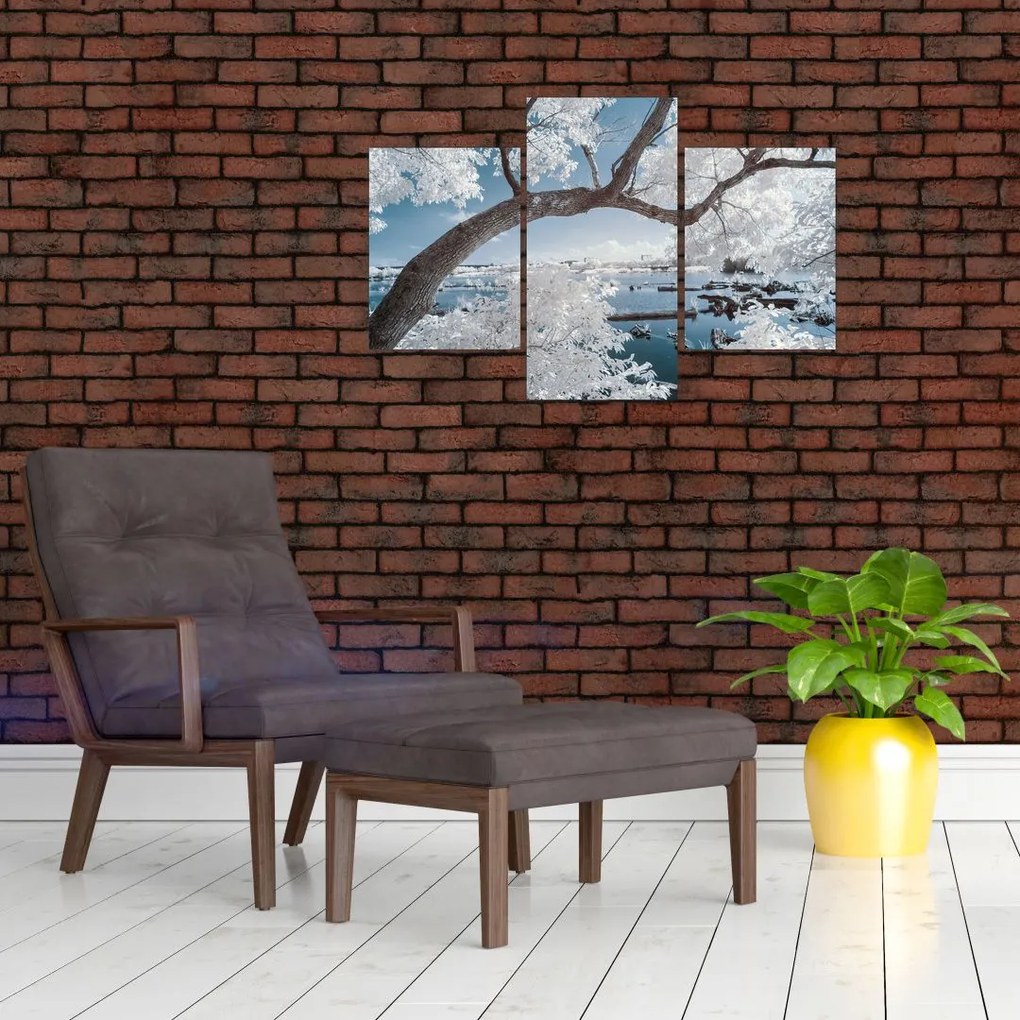 Tablou cu copac înzăpezit lângă apă (90x60 cm)