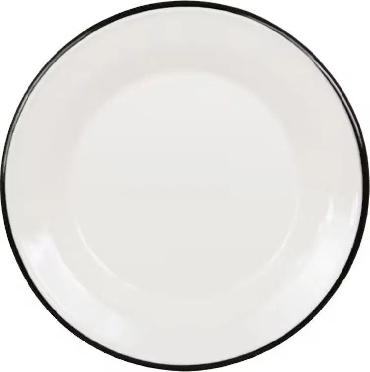 Farfurie vintage emailată, alb offwhite cu bordură neagră, Ø24,5 cm, „Emil's Enamel"