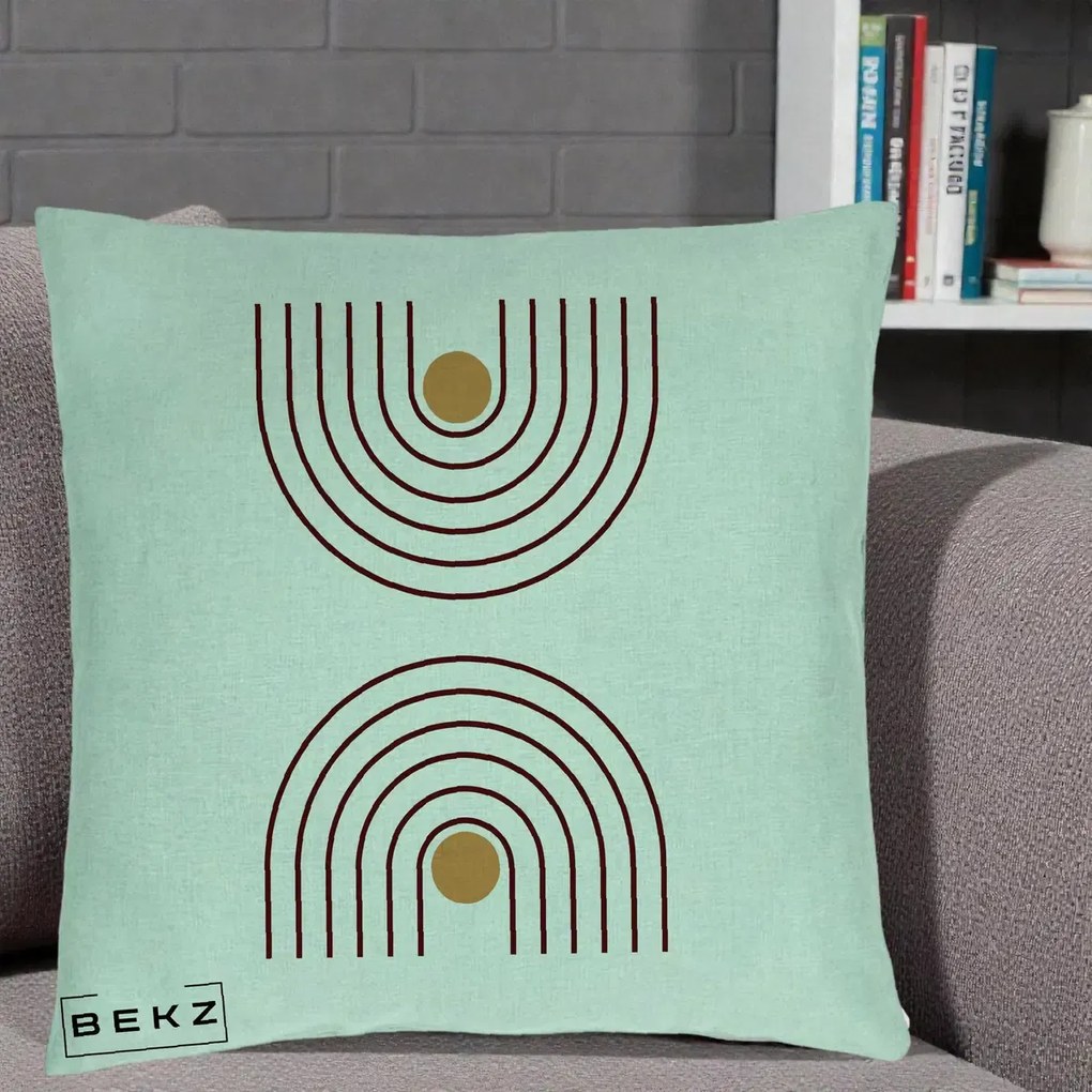 Perna Decorativa Geometric Boho Arc, 40x40 cm, Verde Menta, Husa Detasabila, Perna Inclusa, BEKZ®